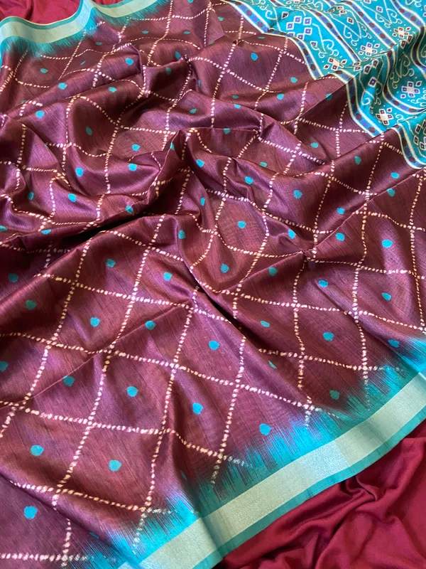 Soft_Tussar_Silk_sarees_with_Beautiful_Digital_Print_With_Attractive_Border_And_Contrast_Print_Blouse_With_Tassels