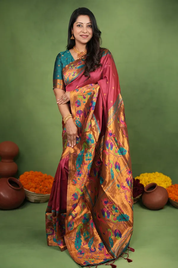 Premium_Soft_Paithani_Silk_sarees_With_Beautiful_Weaving_Pattern_With_Attractive_Rich_Pallu_And_Border_And_Weaving_Blouse_With_Tassels