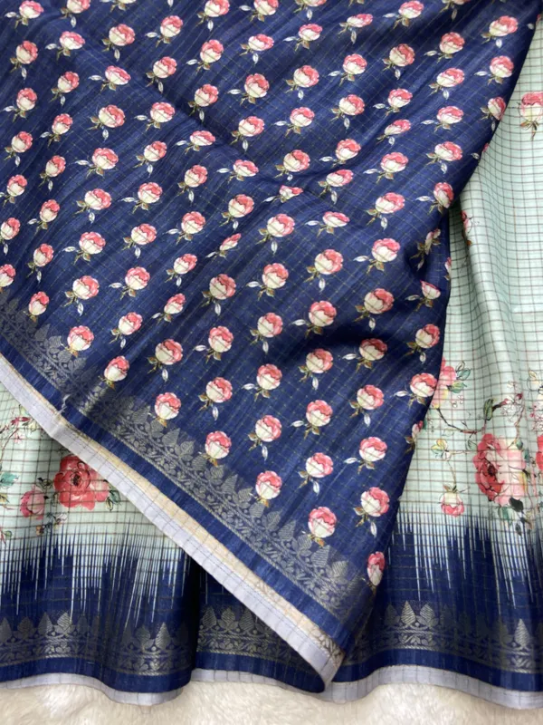 Soft_Tussar_Silk_sarees_with_Beautiful_Digital_Print_With_Attractive_Checks_Design_Saree_And_Digital_Print_Blouse_With_Tassels