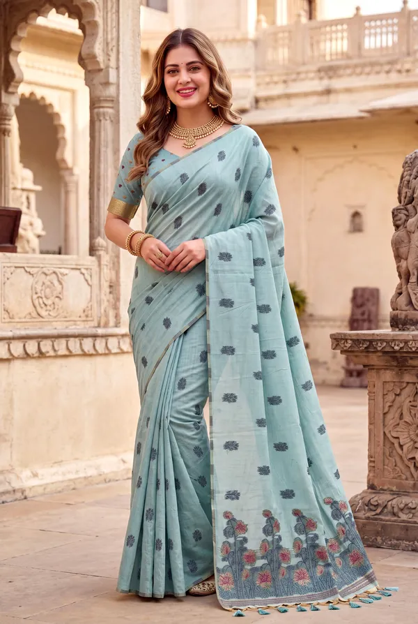 Grisha_2_Sky_Blue_–_Floral_Pallu_Wedding_Special_|_Premium_Soft_Muga_Cotton_Saree_with_Colourful_Resham_Weaving_Flower_Design_Pallu