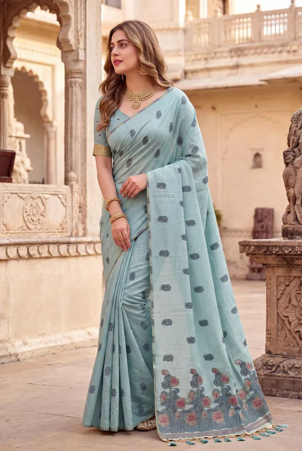 Grisha_2_Sky_Blue_–_Floral_Pallu_Wedding_Special_|_Premium_Soft_Muga_Cotton_Saree_with_Colourful_Resham_Weaving_Flower_Design_Pallu