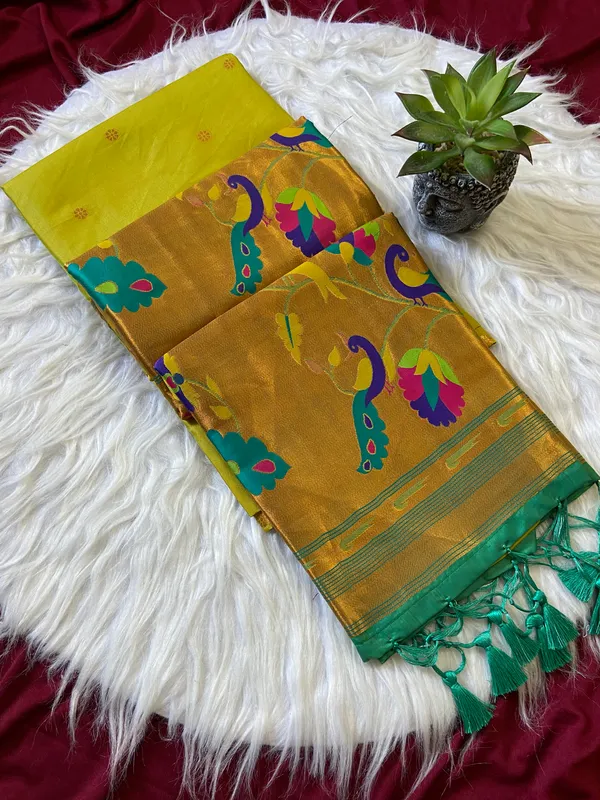Premium_Soft_Paithani_Silk_sarees_With_Beautiful_Weaving_Pattern_With_Attractive_Rich_Pallu_And_Border_And_Weaving_Blouse_With_Tassels