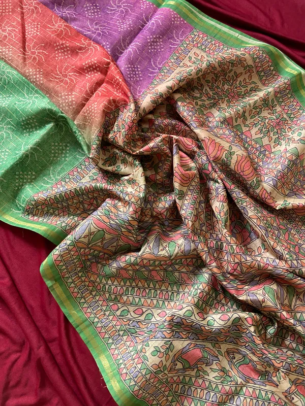 Soft_Semi_Tussar_Silk_sarees_with_Beautiful_Digital_Print_With_Attractive_Border_And_Contrast_Print_Blouse_With_Tassels