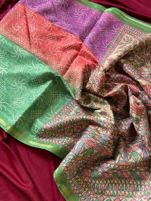 Soft_Semi_Tussar_Silk_sarees_with_Beautiful_Digital_Print_With_Attractive_Border_And_Contrast_Print_Blouse_With_Tassels