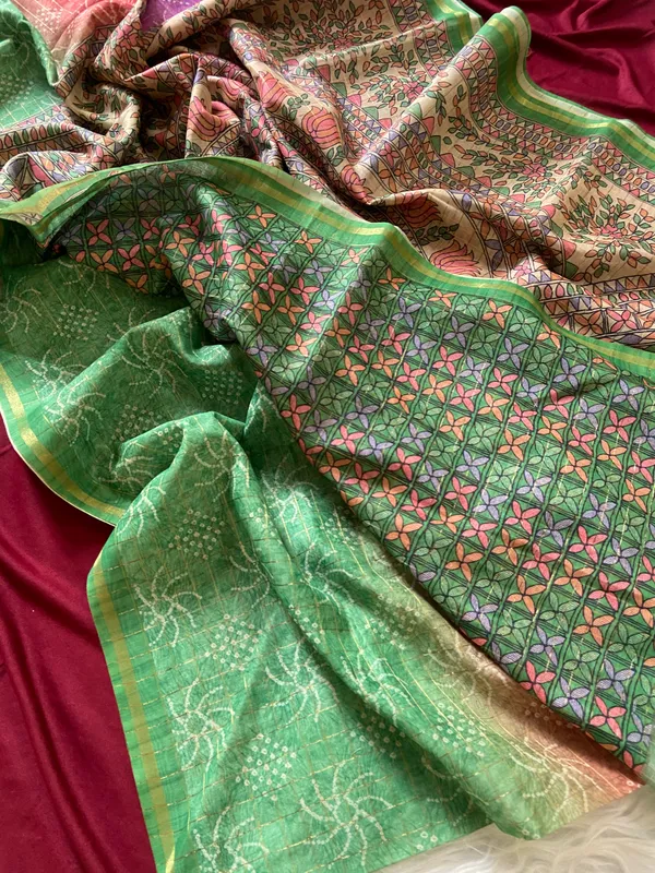 Soft_Semi_Tussar_Silk_sarees_with_Beautiful_Digital_Print_With_Attractive_Border_And_Contrast_Print_Blouse_With_Tassels