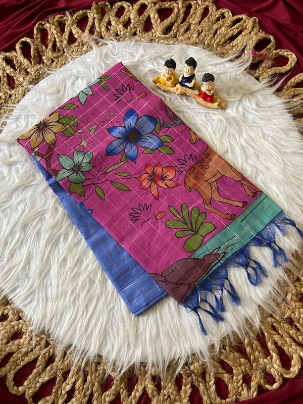 Baani_Blue_–_Navratri_Special_|_Soft_Semi_Tussar_Silk_Saree_with_Digital_Print,_Border_&_Contrast_Print_Blouse_with_Tassels