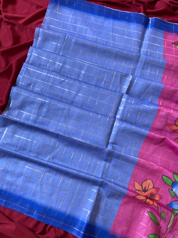 Baani_Blue_–_Navratri_Special_|_Soft_Semi_Tussar_Silk_Saree_with_Digital_Print,_Border_&_Contrast_Print_Blouse_with_Tassels