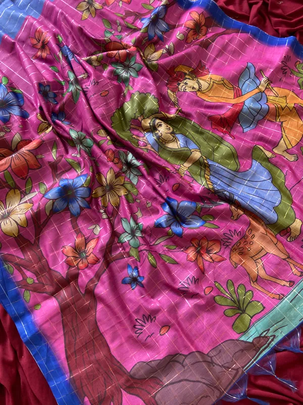 Baani_Blue_–_Navratri_Special_|_Soft_Semi_Tussar_Silk_Saree_with_Digital_Print,_Border_&_Contrast_Print_Blouse_with_Tassels