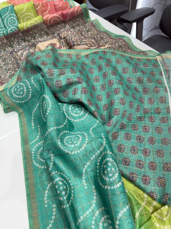 Soft_Semi_Tussar_Silk_sarees_with_Beautiful_Digital_Print_With_Attractive_Border_And_Contrast_Print_Blouse_With_Tassels