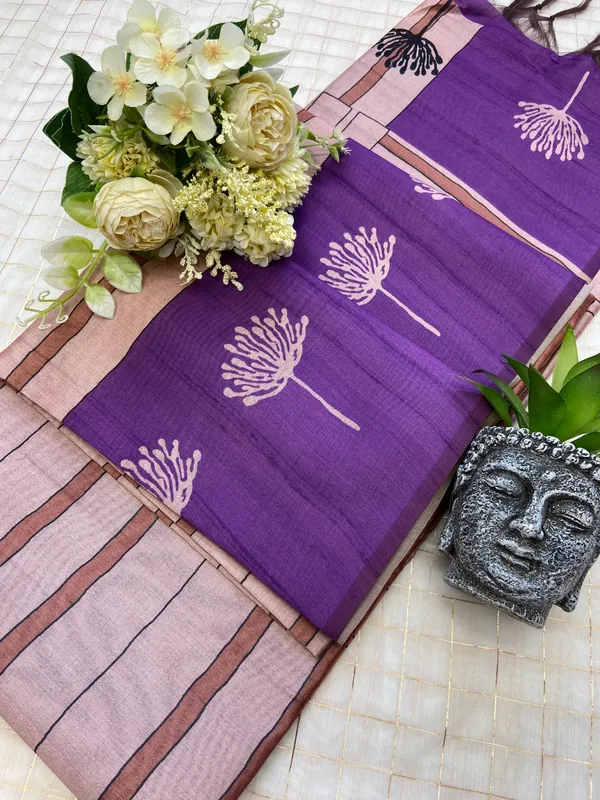 Tashi_Purple_–_Auspicious_Navratri_Special_|_Soft_Tussar_Silk_Saree_with_Digital_Print,_Border_&_Contrast_Print_Blouse_with_Tassels