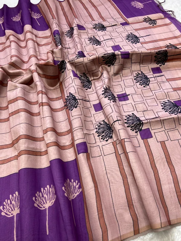 Tashi_Purple_–_Auspicious_Navratri_Special_|_Soft_Tussar_Silk_Saree_with_Digital_Print,_Border_&_Contrast_Print_Blouse_with_Tassels