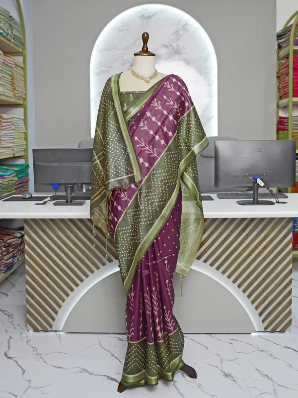 Soft_Tussar_Silk_sarees_with_Beautiful_Digital_Print_With_Attractive_Border_And_Contrast_Print_Blouse_With_Tassels