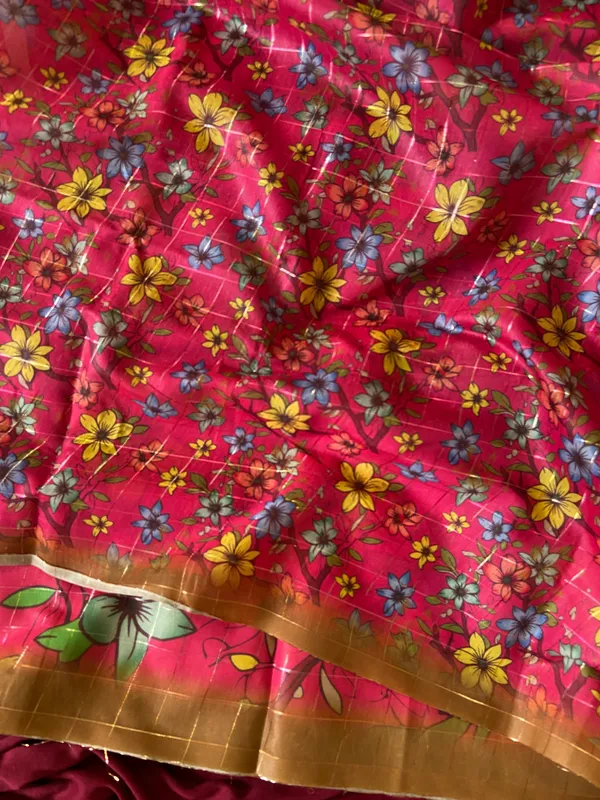 Baani_Yellow_–_Diwali_Special_|_Soft_Semi_Tussar_Silk_Saree_with_Digital_Print,_Border_&_Contrast_Print_Blouse_with_Tassels