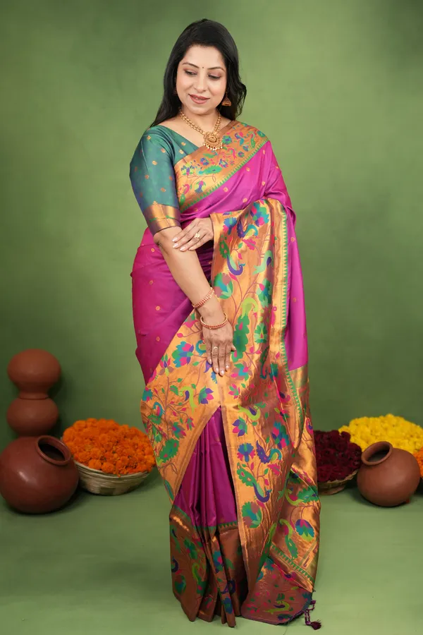 Premium_Soft_Paithani_Silk_sarees_With_Beautiful_Weaving_Pattern_With_Attractive_Rich_Pallu_And_Border_And_Weaving_Blouse_With_Tassels