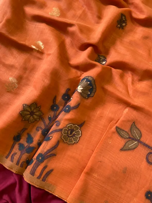 Amrusha_Orange_–_Floral_Pallu_Wedding_Special_|_Premium_Soft_Muga_Cotton_Saree_with_Colourful_Resham_Weaving_Flower_Design_Pallu