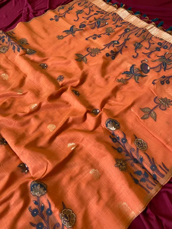 Amrusha_Orange_–_Floral_Pallu_Wedding_Special_|_Premium_Soft_Muga_Cotton_Saree_with_Colourful_Resham_Weaving_Flower_Design_Pallu