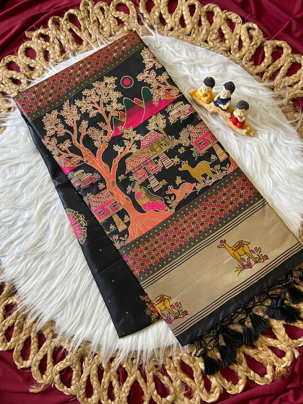 Melody_Black_–_Melodic_Aesthetic_Edit_for_You_|_Soft_Pashmina_Silk_Saree_with_Woven_Zari_Work,_Pashmina_Design_Saree_&_Running_Blouse_with_Tassels