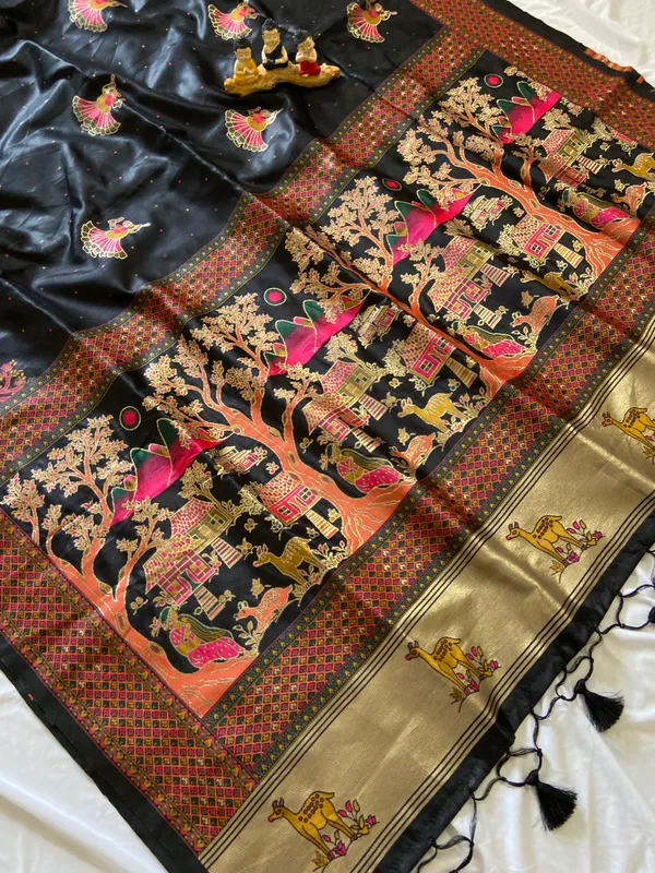 Melody_Black_–_Melodic_Aesthetic_Edit_for_You_|_Soft_Pashmina_Silk_Saree_with_Woven_Zari_Work,_Pashmina_Design_Saree_&_Running_Blouse_with_Tassels