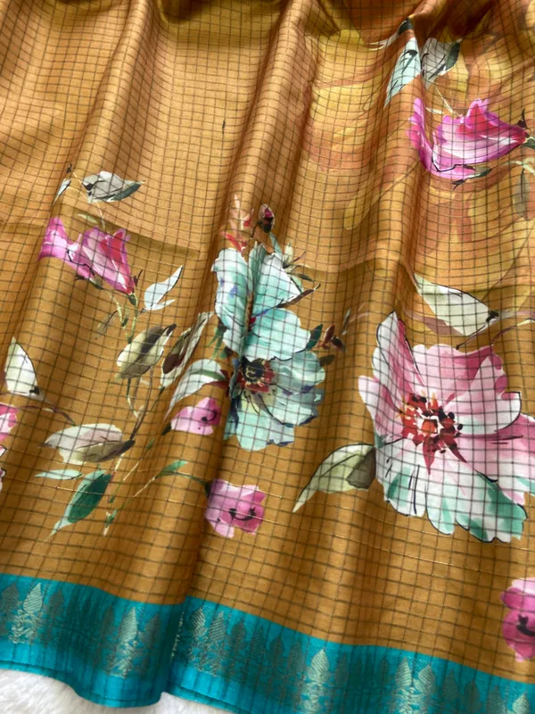 Soft_Tussar_Silk_sarees_with_Beautiful_Digital_Print_With_Attractive_Checks_Design_Saree_And_Digital_Print_Blouse_With_Tassels