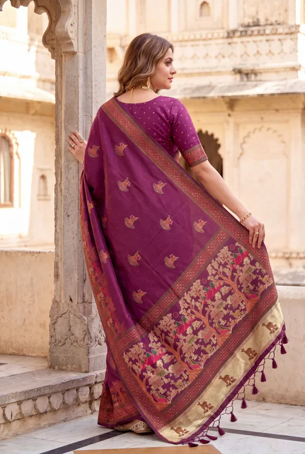 Melody_Purple_–_Melodic_Navratri_Special_|_Soft_Pashmina_Silk_Saree_with_Woven_Zari_Work,_Pashmina_Design_Saree_&_Running_Blouse_with_Tassels