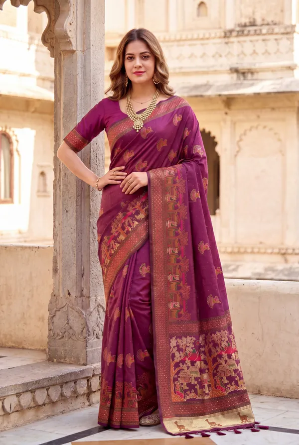 Melody_Purple_–_Melodic_Navratri_Special_|_Soft_Pashmina_Silk_Saree_with_Woven_Zari_Work,_Pashmina_Design_Saree_&_Running_Blouse_with_Tassels