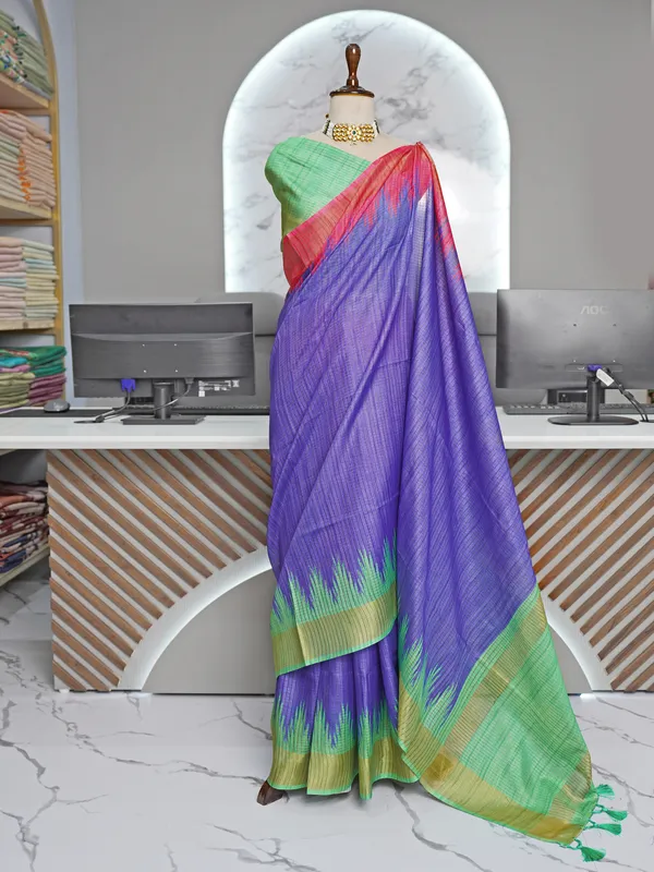 Gaurika_Blue_–_Divine_Navratri_Special_|_Soft_Tussar_Silk_Saree_with_Digital_Print,_Checks_Design_Saree_&_Digital_Print_Blouse_with_Tassels