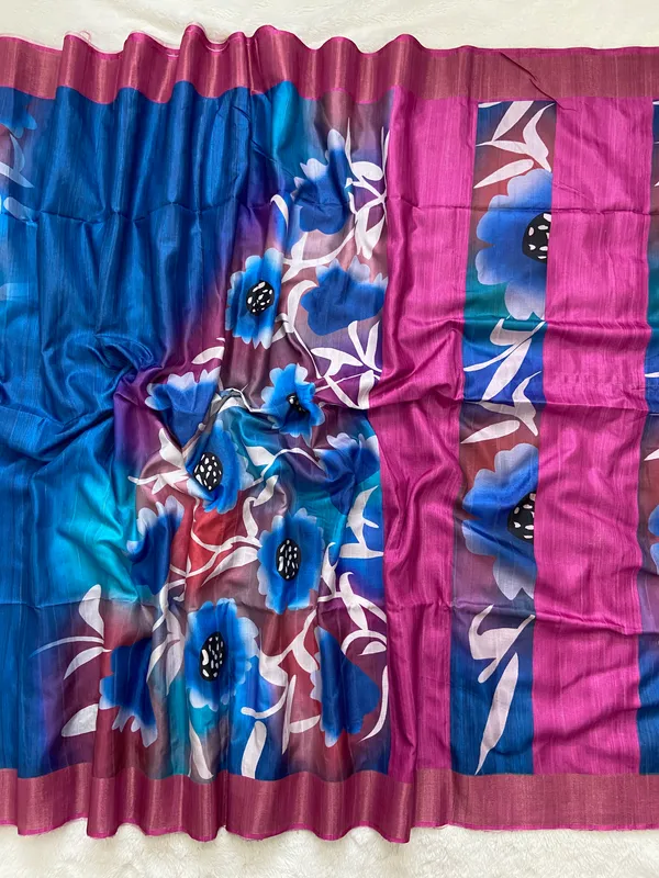 Vaishnavi_Pink_–_Navratri_Special_|_Soft_Tussar_Silk_Saree_with_Print,_Border_&_Contrast_Print_Blouse_with_Tassels
