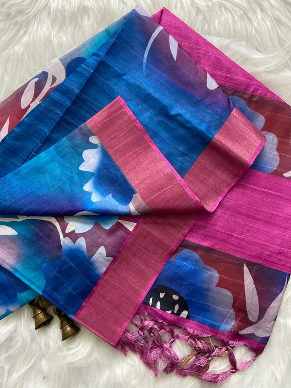 Vaishnavi_Pink_–_Navratri_Special_|_Soft_Tussar_Silk_Saree_with_Print,_Border_&_Contrast_Print_Blouse_with_Tassels