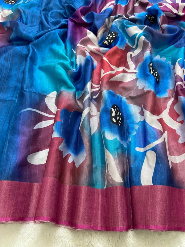 Vaishnavi_Pink_–_Navratri_Special_|_Soft_Tussar_Silk_Saree_with_Print,_Border_&_Contrast_Print_Blouse_with_Tassels