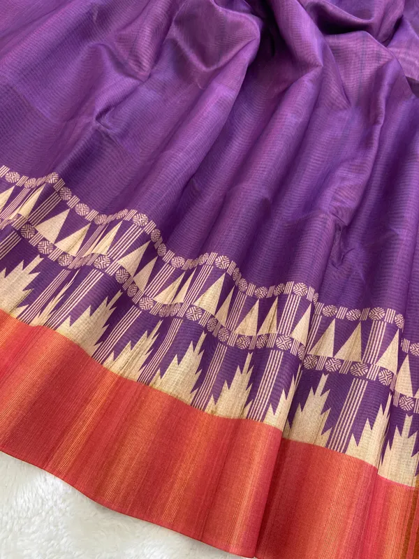 Niharika_Purple_–_Dew_Fresh_Navratri_Special_|_Soft_Tussar_Silk_Saree_with_Print,_Border_&_Contrast_Print_Blouse_with_Tassels