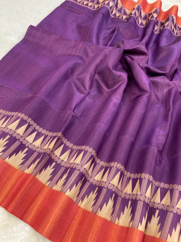Niharika_Purple_–_Dew_Fresh_Navratri_Special_|_Soft_Tussar_Silk_Saree_with_Print,_Border_&_Contrast_Print_Blouse_with_Tassels
