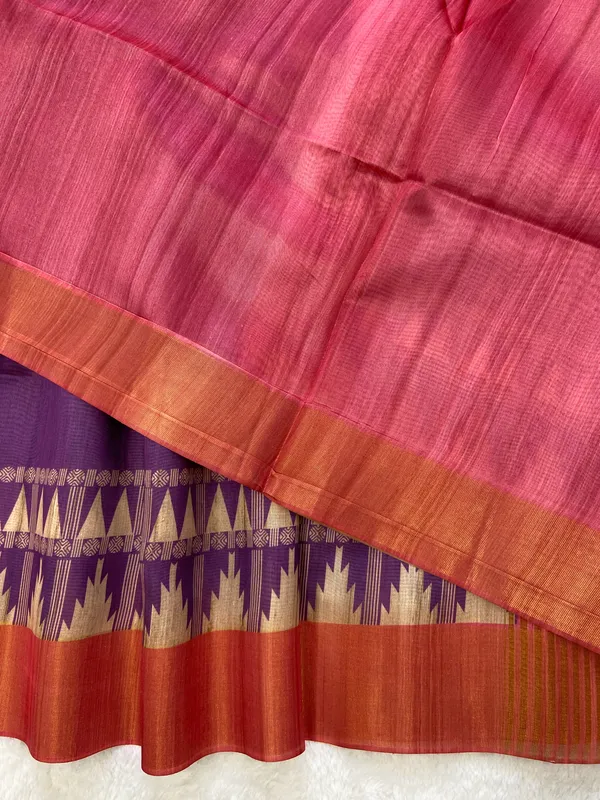 Niharika_Purple_–_Dew_Fresh_Navratri_Special_|_Soft_Tussar_Silk_Saree_with_Print,_Border_&_Contrast_Print_Blouse_with_Tassels