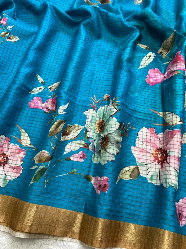 Soft_Tussar_Silk_sarees_with_Beautiful_Digital_Print_With_Attractive_Checks_Design_Saree_And_Digital_Print_Blouse_With_Tassels