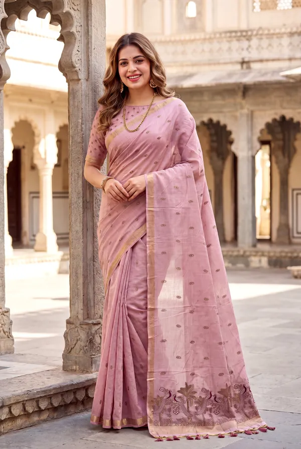 Kashish_2_Pink_–_Alluring_Wedding_Special_|_Premium_Soft_Muga_Cotton_Saree_with_Colourful_Resham_Weaving_Peacock_Design_Pallu