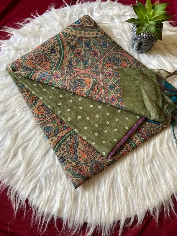Soft_Semi_Tussar_Silk_sarees_with_Beautiful_Digital_Print_With_Attractive_Border_And_Contrast_Print_Blouse_With_Tassels