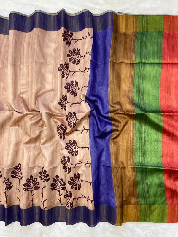 Ziana_Blue_–_Navratri_Special_|_Soft_Tussar_Silk_Saree_with_Print,_Border_&_Contrast_Print_Blouse_with_Tassels