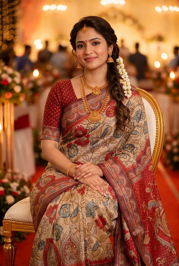 Shakti_Red_–_Powerful_Navratri_Special_|_Soft_Tussar_Silk_Saree_with_Digital_Print,_Border_&_Contrast_Print_Blouse_with_Tassels