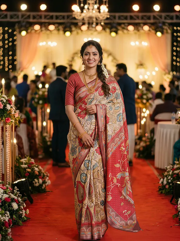 Shakti_Red_–_Powerful_Navratri_Special_|_Soft_Tussar_Silk_Saree_with_Digital_Print,_Border_&_Contrast_Print_Blouse_with_Tassels