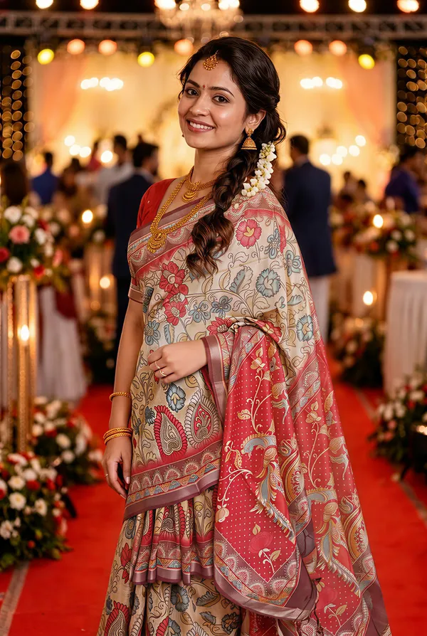 Shakti_Red_–_Powerful_Navratri_Special_|_Soft_Tussar_Silk_Saree_with_Digital_Print,_Border_&_Contrast_Print_Blouse_with_Tassels