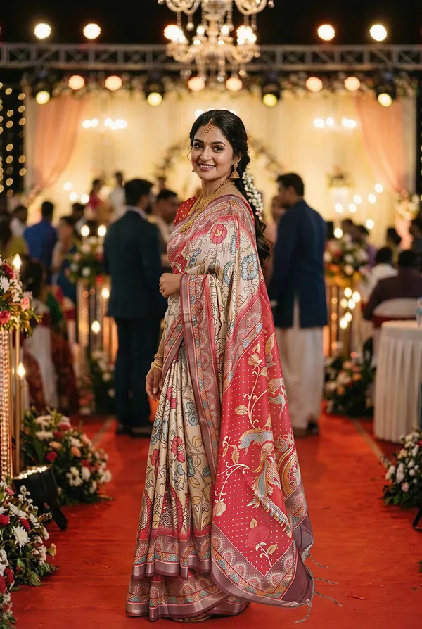 Shakti_Red_–_Powerful_Navratri_Special_|_Soft_Tussar_Silk_Saree_with_Digital_Print,_Border_&_Contrast_Print_Blouse_with_Tassels