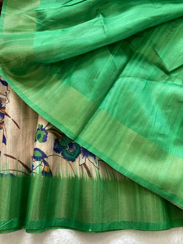 Soft_Tussar_Silk_sarees_with_BeautifulDigital_Print_With_Attractive_Pallu_&_Zari_Border_And_Contrast__Digital_Print_Blouse_With_Tassels