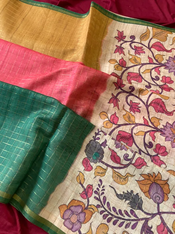 Nabia_Green_–_Navratri_Special_|_Soft_Semi_Tussar_Silk_Saree_with_Digital_Print,_Border_&_Contrast_Print_Blouse_with_Tassels