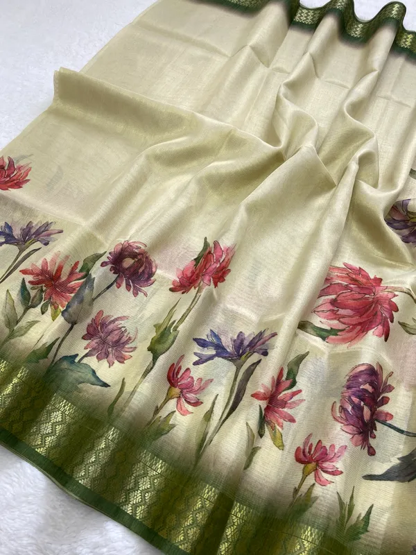 Anvika_Green_–_Diwali_Special_|_Soft_Tissue_Silk_Saree_with_Digital_Print,_Border_&_Rich_Pallu,_Sequence_&_Contrast_Print_Blouse_with_Tassels
