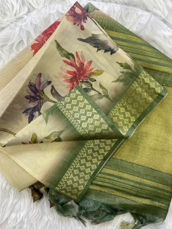 Anvika_Green_–_Diwali_Special_|_Soft_Tissue_Silk_Saree_with_Digital_Print,_Border_&_Rich_Pallu,_Sequence_&_Contrast_Print_Blouse_with_Tassels