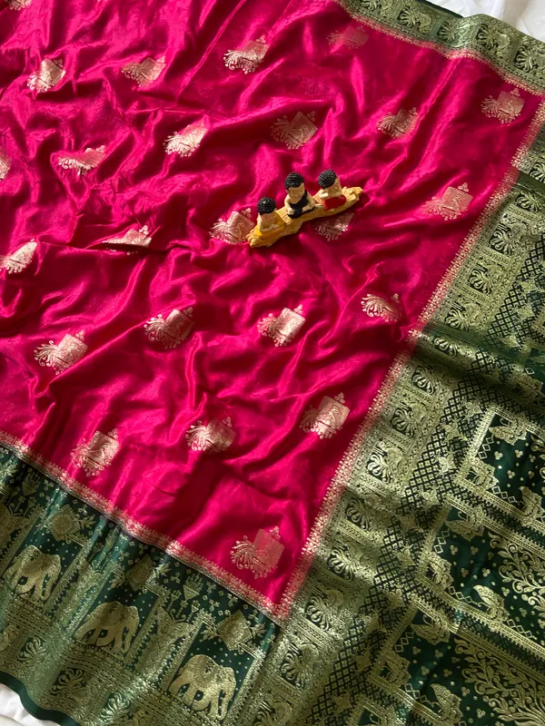 Trisha_Green_&_Pink_–_Elephant_Pallu_Wedding_Special_|_Banarasi_Pure_Satin_Silk_Saree_with_Elephant_in_Contrast_Green-Pink_Shades