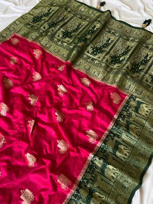 Trisha_Green_&_Pink_–_Elephant_Pallu_Wedding_Special_|_Banarasi_Pure_Satin_Silk_Saree_with_Elephant_in_Contrast_Green-Pink_Shades
