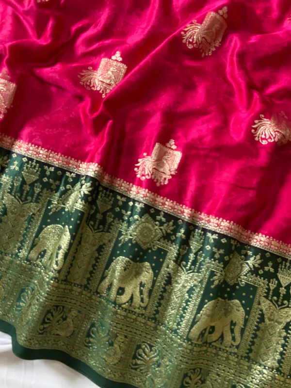 Trisha_Green_&_Pink_–_Elephant_Pallu_Wedding_Special_|_Banarasi_Pure_Satin_Silk_Saree_with_Elephant_in_Contrast_Green-Pink_Shades