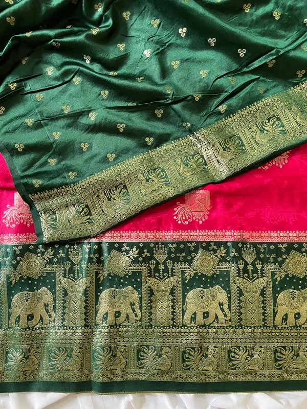 Trisha_Green_&_Pink_–_Elephant_Pallu_Wedding_Special_|_Banarasi_Pure_Satin_Silk_Saree_with_Elephant_in_Contrast_Green-Pink_Shades