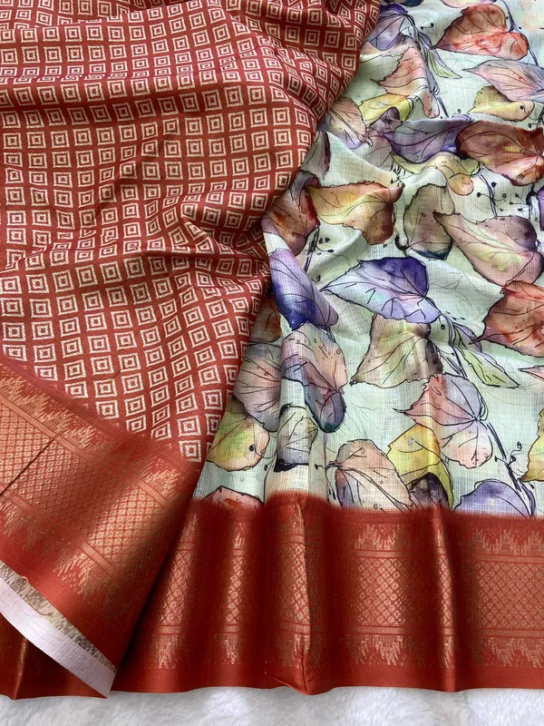 Neelima_Orange_–_Aesthetic_Edit_for_You_|_Soft_Kota_Saree_with_Print,_Pallu_&_Contrast_Print_Blouse_with_Tassels