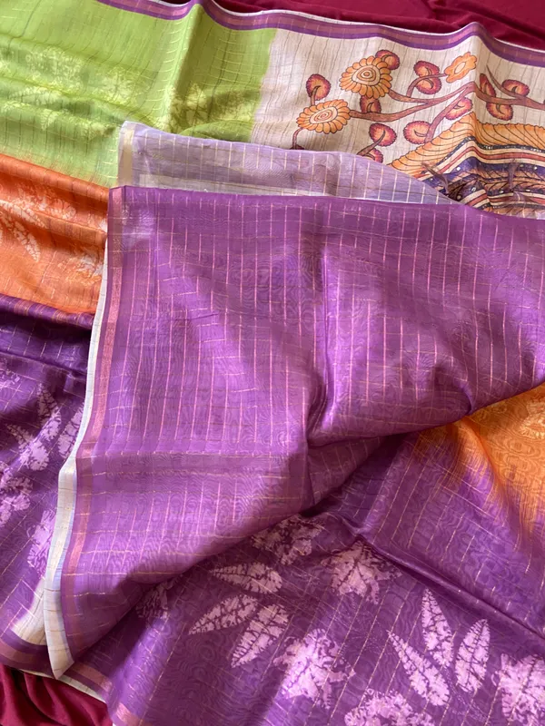 Soft_Semi_Tussar_Silk_sarees_with_Beautiful_Digital_Print_With_Attractive_Border_And_Contrast_Print_Blouse_With_Tassels